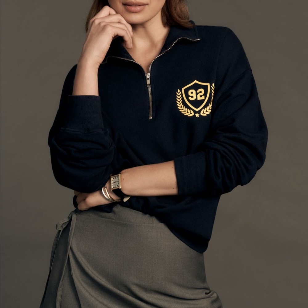 T.La Women’s Half Zip Sweatshirt Navy Blue Size M Anthropologie NWT